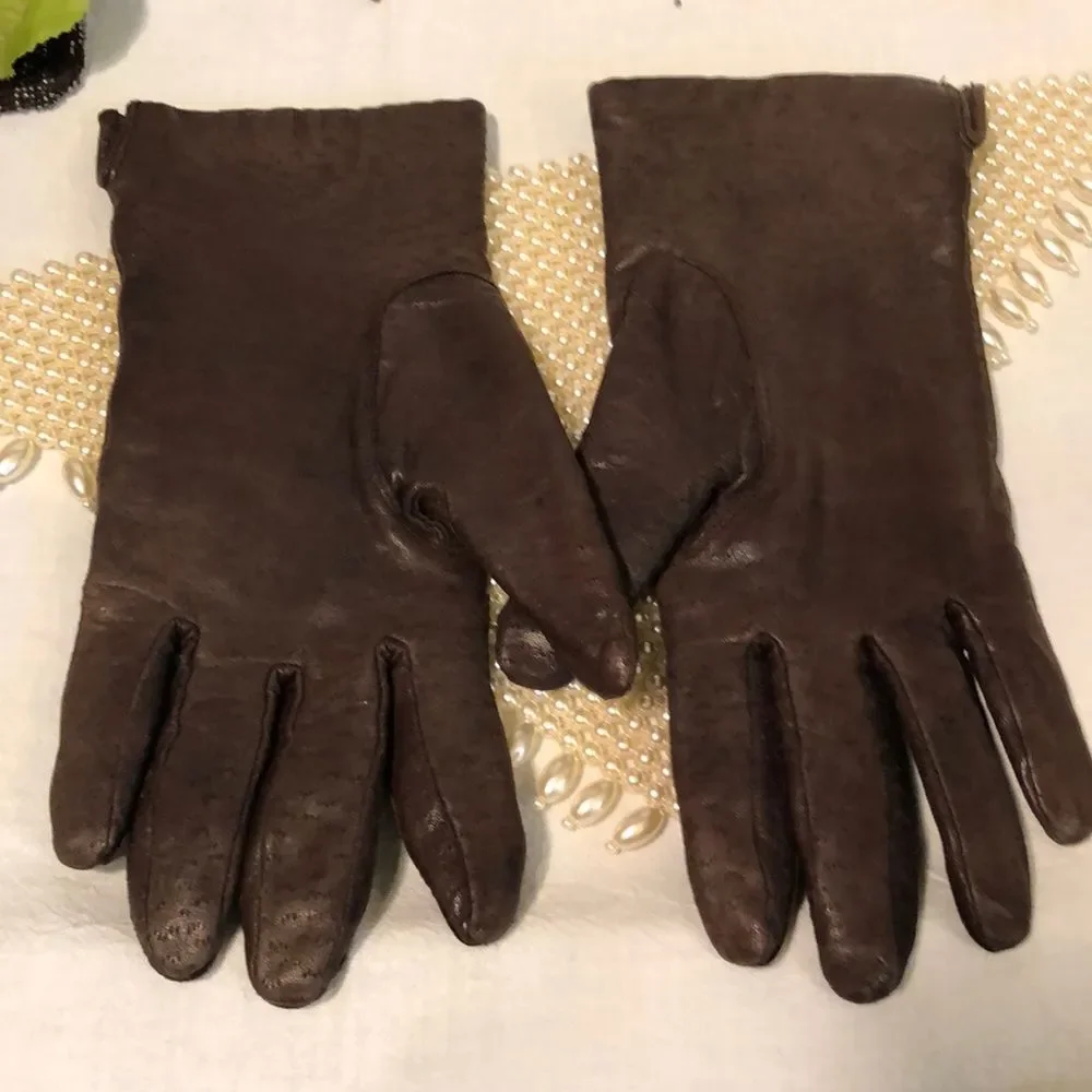 Vintage Faux Leather Ladies Driving Gloves Brown